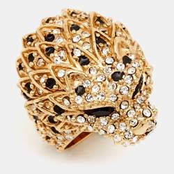 Yves Saint Laurent Hedi Crystals Enamel Gold Tone Cocktail Ring Size 53