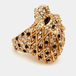Yves Saint Laurent Hedi Crystals Enamel Gold Tone Cocktail Ring Size 53