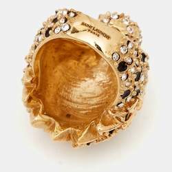 Yves Saint Laurent Hedi Crystals Enamel Gold Tone Cocktail Ring Size 53