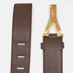 Yves Saint Laurent Dark Brown Leather Y Buckle Belt 95CM