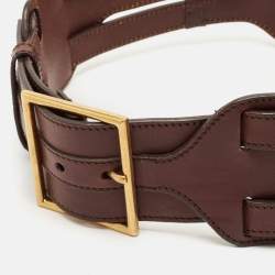 Pre Owned Yves Saint Laurent Brown Leather Strappy Wide Buckle Belt L