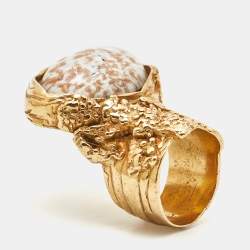 Pre Owned Yves Saint Laurent  Arty Glass Gold Tone Ring Size 53