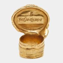 Pre Owned Yves Saint Laurent  Arty Glass Gold Tone Ring Size 53