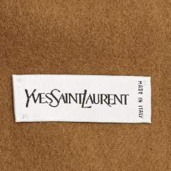Pre Owned Yves Saint Laurent Vintage Brown Logo Embroidered Wool Fringed Muffler 