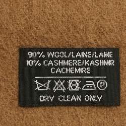 Pre Owned Yves Saint Laurent Vintage Brown Logo Embroidered Wool Fringed Muffler 