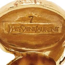 Pre Owned Yves Saint Laurent Blue Cabochon Gold Tone Arty Cocktail Ring Size 52