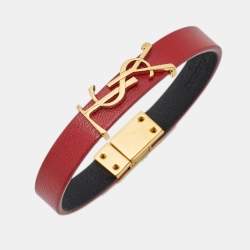 Pre Owned Yves Saint Laurent Opyum Leather Gold Tone Bracelet