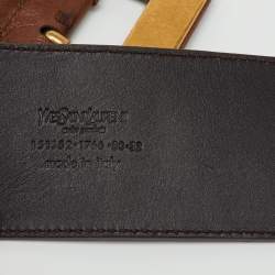 Pre Owned Yves Saint Laurent Brown Ostrich Leather Buckle Wide Belt 80CM