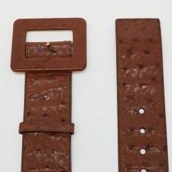 Pre Owned Yves Saint Laurent Brown Ostrich Leather Buckle Wide Belt 80CM