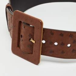 Pre Owned Yves Saint Laurent Brown Ostrich Leather Buckle Wide Belt 80CM