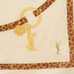 Pre Owned Yves Saint Laurent Vintage Beige Printed Cotton Handkerchief 