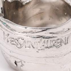 Pre Owned Yves Saint Laurent Arty Dots Green Cabochon Silver Tone Ring Size 49