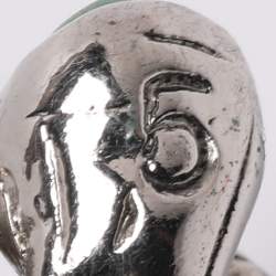 Pre Owned Yves Saint Laurent Arty Dots Green Cabochon Silver Tone Ring Size 49