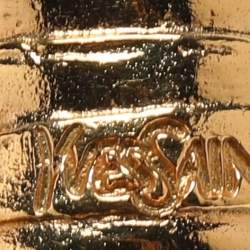 Pre Owned Yves Saint Laurent Arty Dots Green Cabochon Gold Tone Ring Size 49