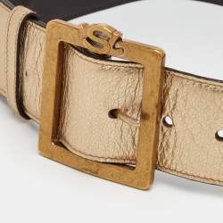 Pre Owned Yves Saint Laurent 70 CM Waist Belt Metallic Gold Leather