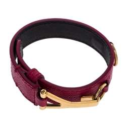 Pre Owned Yves Saint Laurent Pink Leather Gold Tone Y Hook Bracelet
