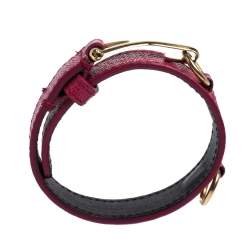 Pre Owned Yves Saint Laurent Pink Leather Gold Tone Y Hook Bracelet