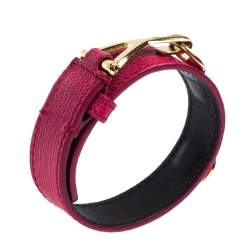 Pre Owned Yves Saint Laurent Pink Leather Gold Tone Y Hook Bracelet