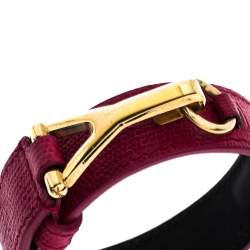 Pre Owned Yves Saint Laurent Pink Leather Gold Tone Y Hook Bracelet