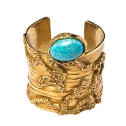 Yves Saint Laurent Turquoise Glass Cabochon Gold Tone Arty Bracelet M