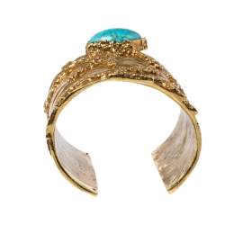 Yves Saint Laurent Turquoise Glass Cabochon Gold Tone Arty Bracelet M