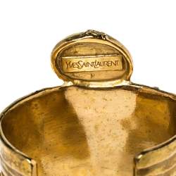 Yves Saint Laurent Turquoise Glass Cabochon Gold Tone Arty Bracelet M