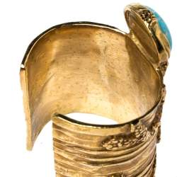 Yves Saint Laurent Turquoise Glass Cabochon Gold Tone Arty Bracelet M