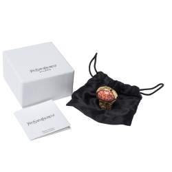 Pre Owned Yves Saint Laurent Arty Glass Cabochon Gold Tone Cocktail Ring Size 6