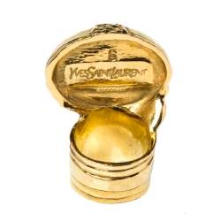 Pre Owned Yves Saint Laurent Arty Glass Cabochon Gold Tone Cocktail Ring Size 6