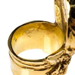 Pre Owned Yves Saint Laurent Arty Glass Cabochon Gold Tone Cocktail Ring Size 6