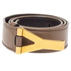 Pre Owned Yves Saint Laurent Brown Leather Y Buckle Belt 90CM