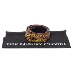 Pre Owned Yves Saint Laurent Brown Animal Print Calf Hair Y Buckle Belt 90CM
