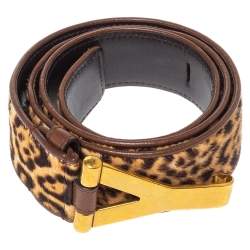 Pre Owned Yves Saint Laurent Brown Animal Print Calf Hair Y Buckle Belt 90CM
