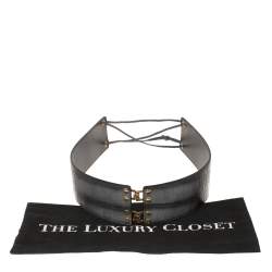 Pre Owned Yves Saint Laurent Grey/Black Croc Embossed Leather Waist Belt S