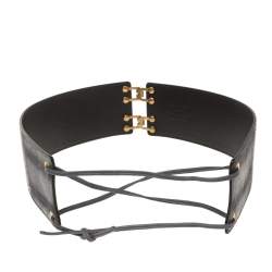 Pre Owned Yves Saint Laurent Grey/Black Croc Embossed Leather Waist Belt S