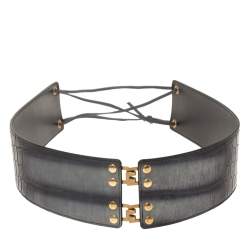 Pre Owned Yves Saint Laurent Grey/Black Croc Embossed Leather Waist Belt S