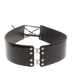 Pre Owned Yves Saint Laurent Black Patent Leather Waist Belt M