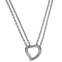 Pre Owned Yves Saint Laurent Heart Motif Silver Double Strand Necklace