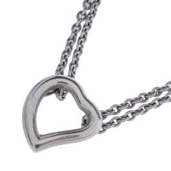 Pre Owned Yves Saint Laurent Heart Motif Silver Double Strand Necklace