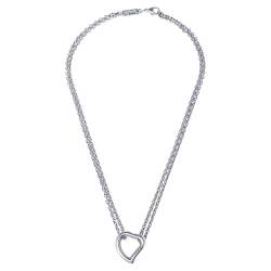 Pre Owned Yves Saint Laurent Heart Motif Silver Double Strand Necklace