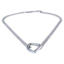 Pre Owned Yves Saint Laurent Heart Motif Silver Double Strand Necklace
