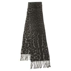 Yves Saint Laurent Grey Leopard Patterned Cashmere Wool Scarf