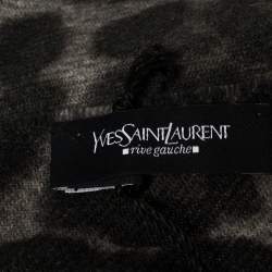 Yves Saint Laurent Grey Leopard Patterned Cashmere Wool Scarf
