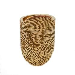 Pre Owned Yves Saint Laurent Embossed Fingerprint Gold Tone Ring 52