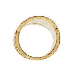 Pre Owned Yves Saint Laurent Embossed Fingerprint Gold Tone Ring 52