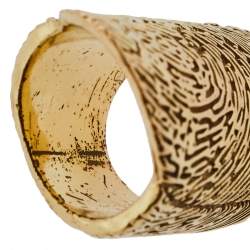 Pre Owned Yves Saint Laurent Embossed Fingerprint Gold Tone Ring 52