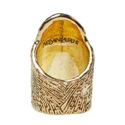 Pre Owned Yves Saint Laurent Embossed Fingerprint Gold Tone Ring 52