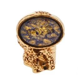 Pre Owned Yves Saint Laurent Arty Glass Cabochon Gold Tone Cocktail Ring Size 54