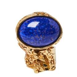 Pre Owned Yves Saint Laurent Blue Cabochon Arty Cocktail Ring Size EU 49