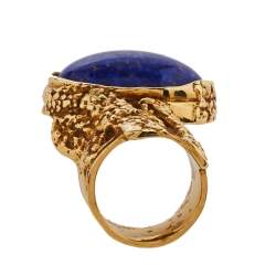Pre Owned Yves Saint Laurent Blue Cabochon Arty Cocktail Ring Size EU 49